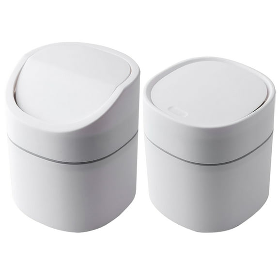 Hytrove Small Wastebasket Lidded Trash Can White PP Plastic 2Pcs