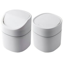 Hytrove Small Wastebasket Lidded Trash Can White PP Plastic 2Pcs
