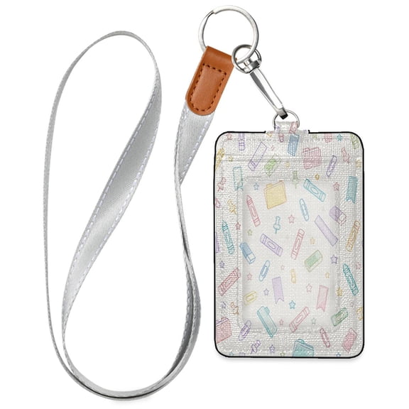PU Leather Badge Holder Lightweight ID Card Holder with Window Pocket Cute Fun Pattern