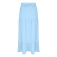 thumbnail image 4 of Ecqkame Women's High Waist Tiered Skirt Fashion Trendy Side Slit Elastic High Waisted Ruffle Skirts Summer Casual Solid Color Flowy Vacation Long Skirts Light Blue XXL, 4 of 7
