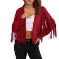 thumbnail image 1 of Veste Courte Ouverte à Franges en Faux Suède pour Femmes, Manteau Court de Moto avec Pompons, 1 of 8
