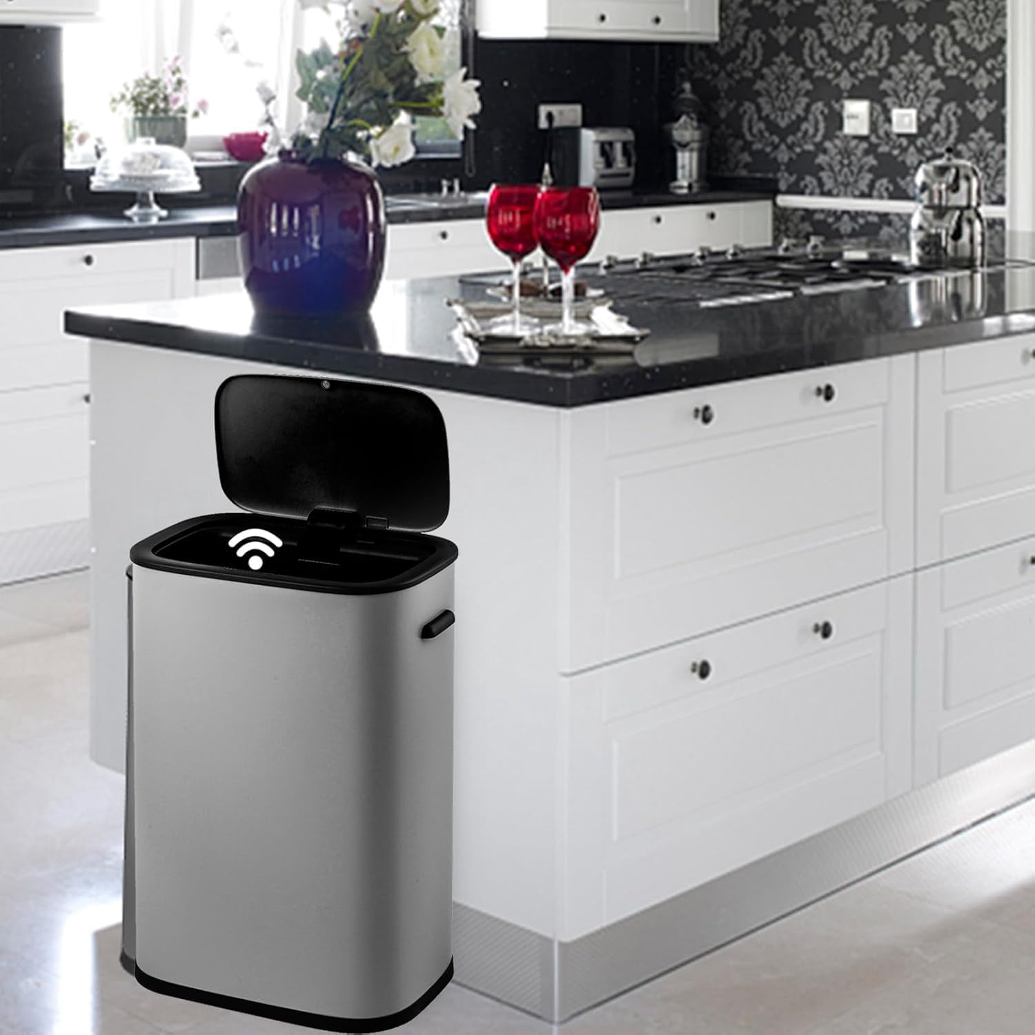 Motion Sensor Trash Can, 14.5 Gal / 55 L Automatic Garbage Can with Soft-Close Lid and Handle, Touchless Rectangle Waste Basket for Kitchen, Bathroom, Bedroom
