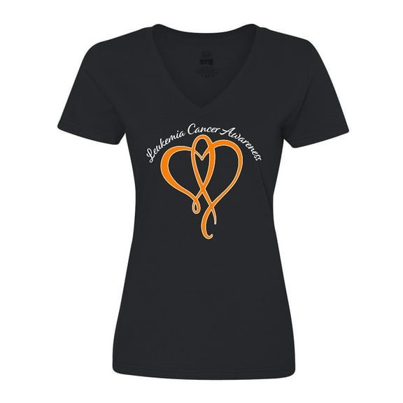 Inktastic Leukemia Awareness with Orange Ribbon Heart Women's V-Neck T-Shirt