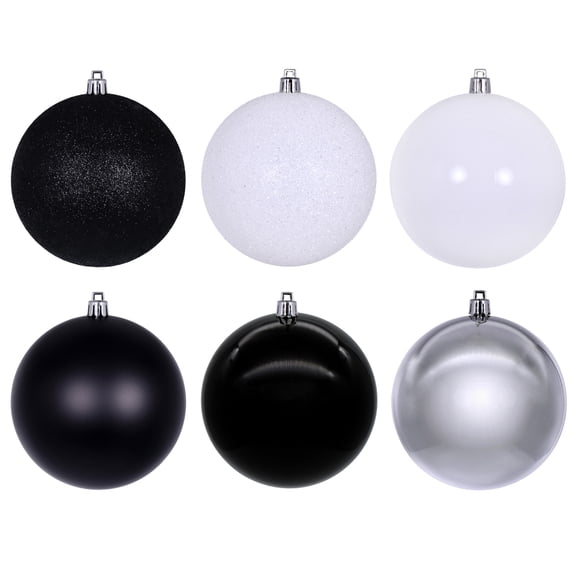 Vickerman 2.4" Black, White, and Silver Ornament Assortment, 18 per box.