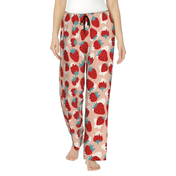 Balery Red Strawberry Pantalones de pijama para mujer, pijamas ultraligeros, pantalones de estar por casa-Large