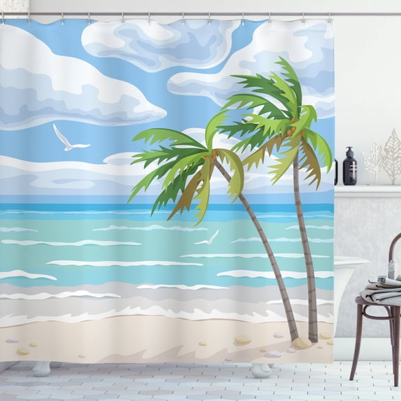 Ambesonne Graphic Beach Shower Curtain, Summer Coast Wind, 69"Wx84"L, Multicolor