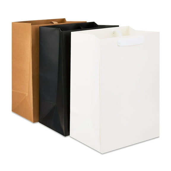 Large Black/White/Brown Gift Bags, 7" x 10", 3 Count, by Way To Celebrate