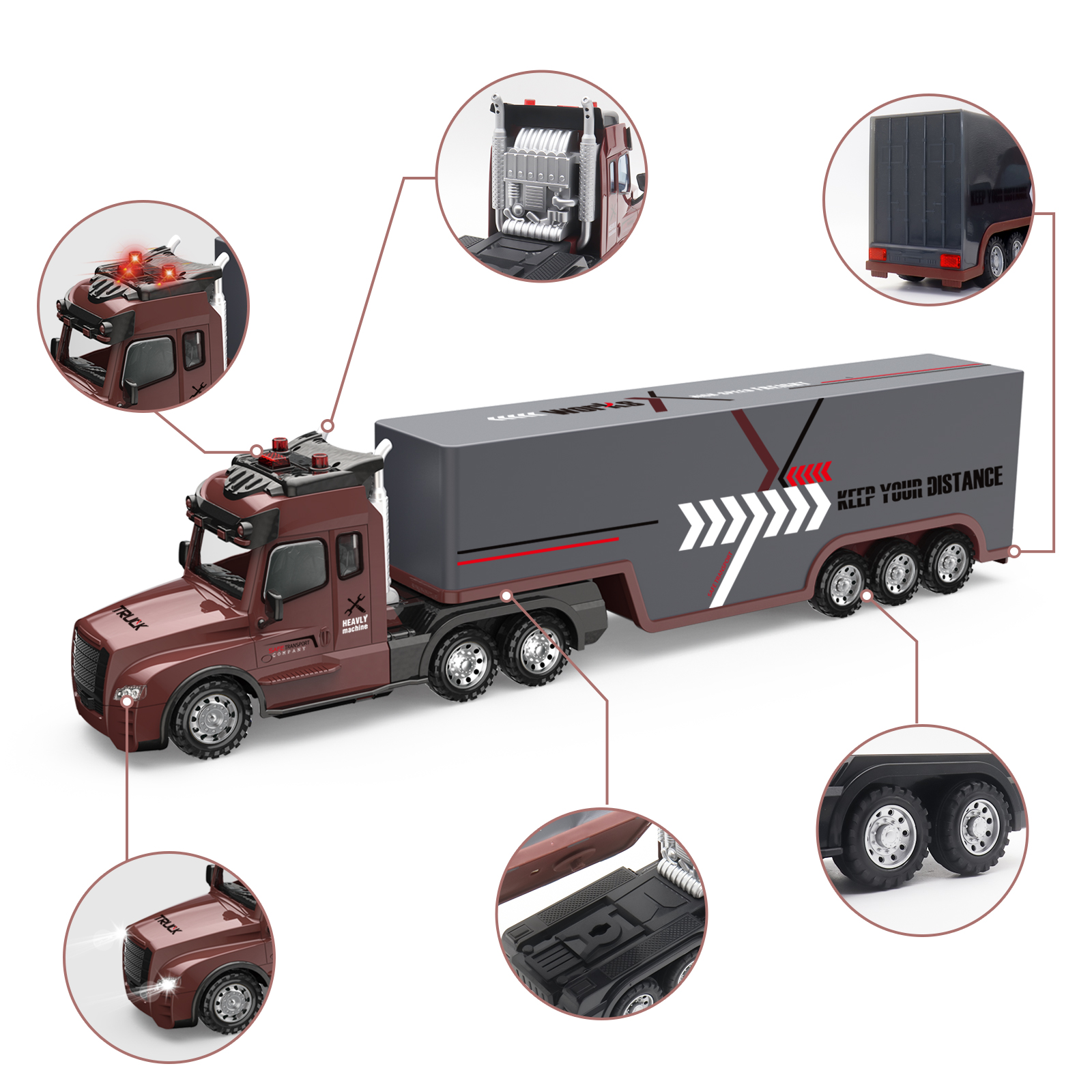 RC Semi Truck with Trailer, 2.4Ghz Remote Control Container Handling Car with Simulated Sound and Lights, Adults and Children Toy Gifts