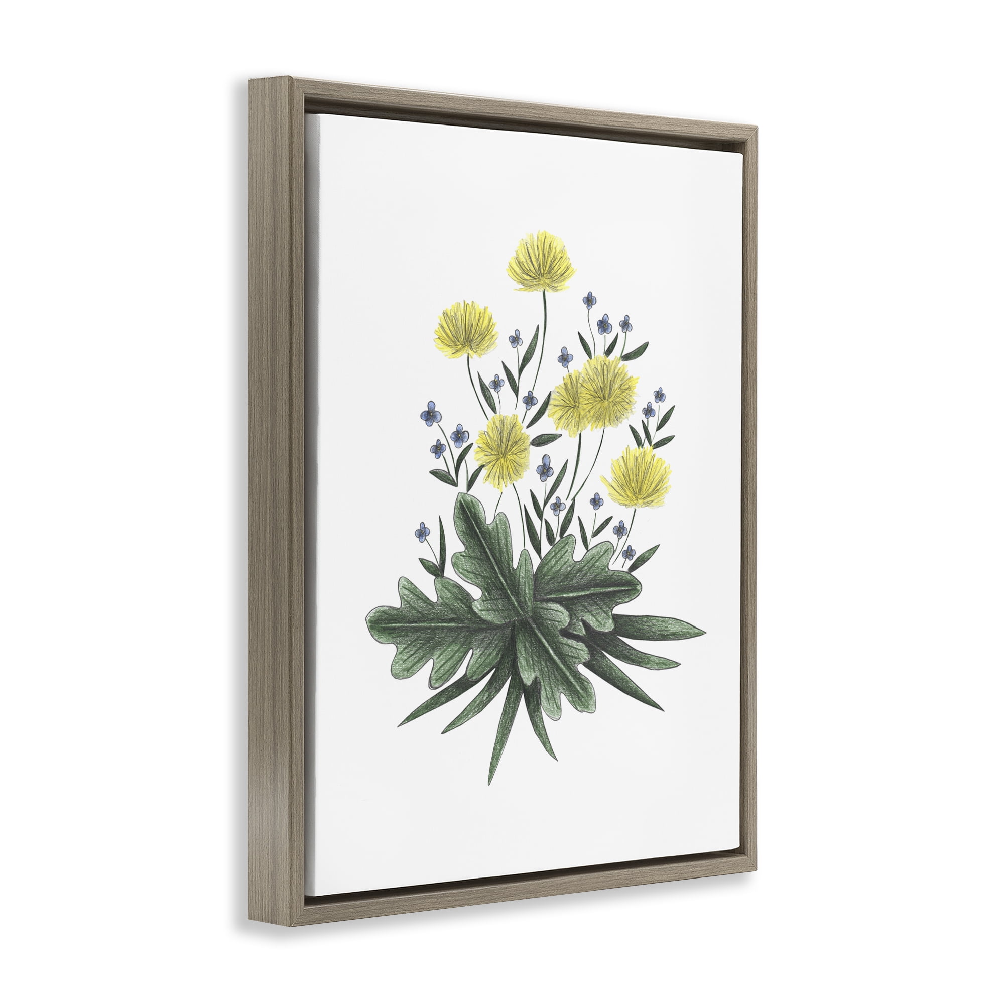 Dandelion Flower Illustration Brown Framed Floater Canvas Wall Art, design by Cecilia Battaini