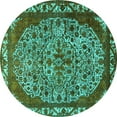 thumbnail image 1 of Ahgly Company Machine Washable Indoor Round Oriental Turquoise Blue Industrial Area Rugs, 5' Round, 1 of 4