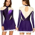 thumbnail image 5 of SiiRoh Women's Sparkly Rhinestone Figure Skating Dress Long Sleeve Keyhole Back Lyrical Dance Dress Purple 3XL, 5 of 6