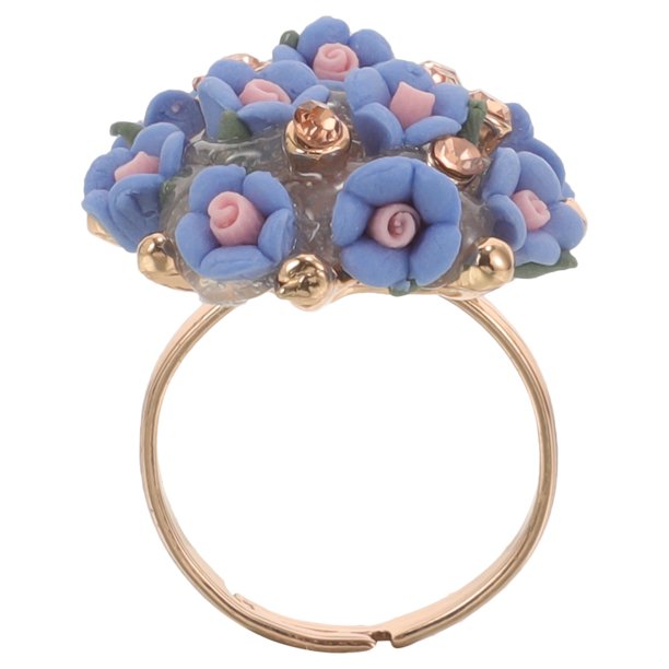 Anillo de cerámica con flores para mujer, elegante anillo de flores simuladas