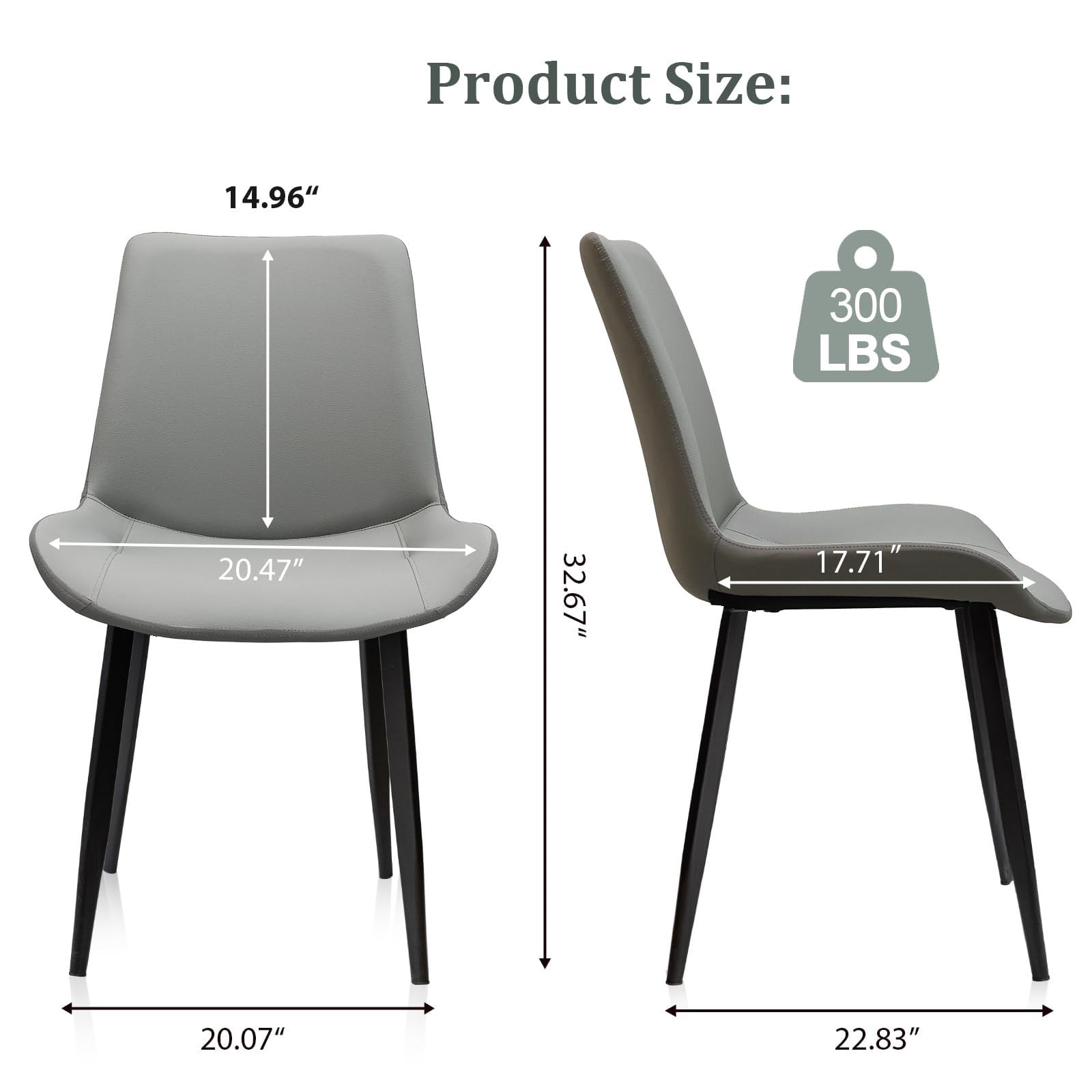 Light Grey & Dark Grey PU Leather Dining Chairs Set of 4, Modern Upholstered Kitchen Chairs with Metal Legs, Armless Side Chairs for Dining Room, Restaurant, Living Room & Meeting Room