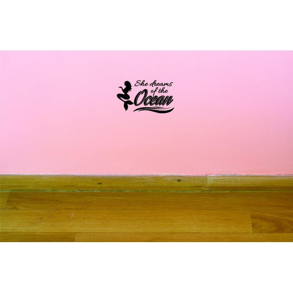 Custom Decals She Dreams Of The Ocean Wall Art Size: 14 X 28 Inches Color: Black