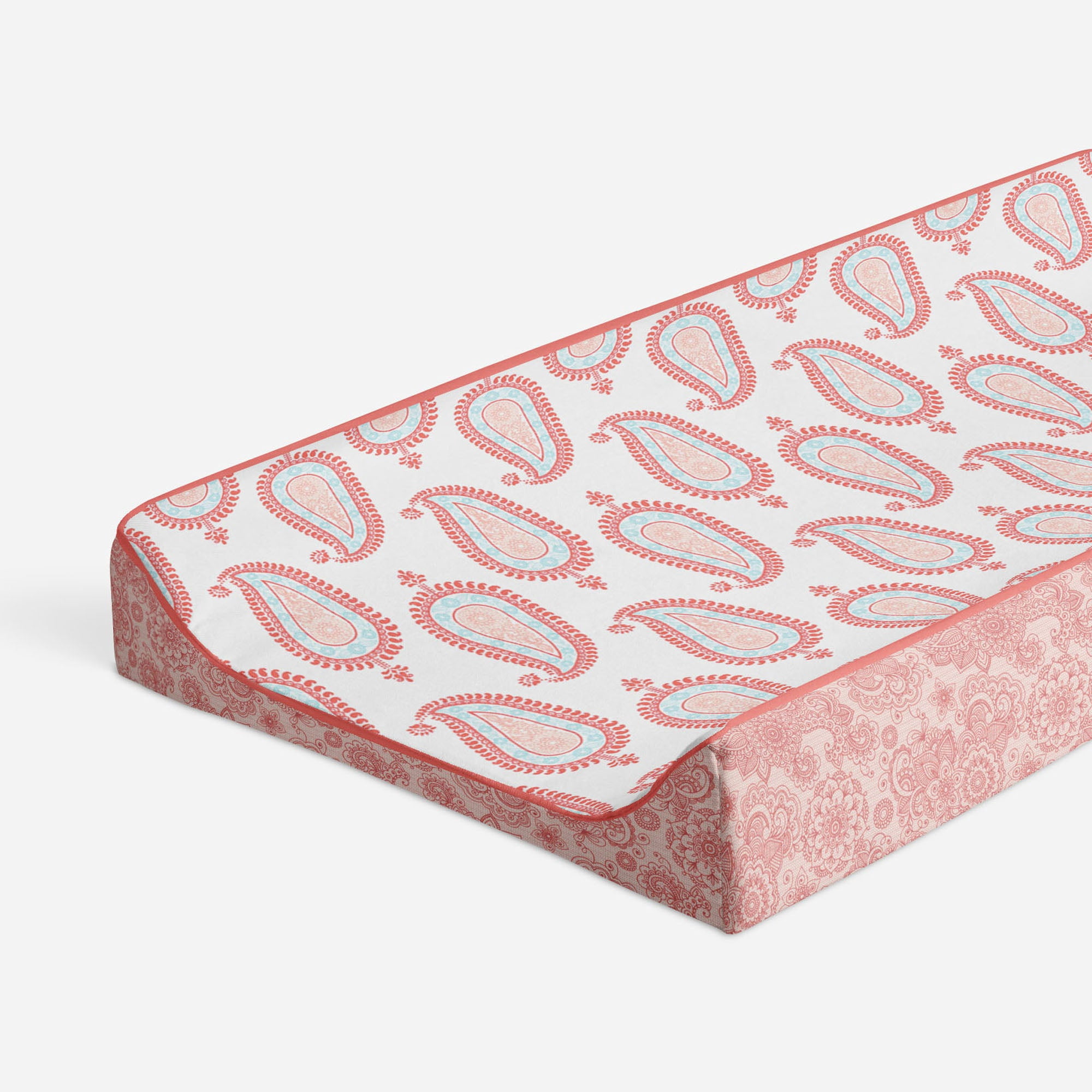 Bacati - Paisley Sophia Coral/Aqua Girls Quilted Changing Pad Cover