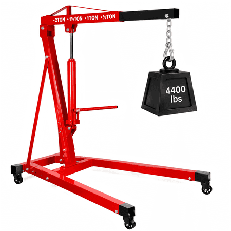 Hydraulic Engine Hoist, 2 ton 4400 lbs, Engine Hoist with 360-Degree Swivel Casters, Red Steel 4-Position Crane for Auto Repair, Motor Removal and Workshop Maintenance