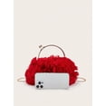 thumbnail image 4 of Women's Red Floral Clutch Purse Elegant Ruffle Evening Bag Wedding Party Handbag with Metal Handle, 4 of 7