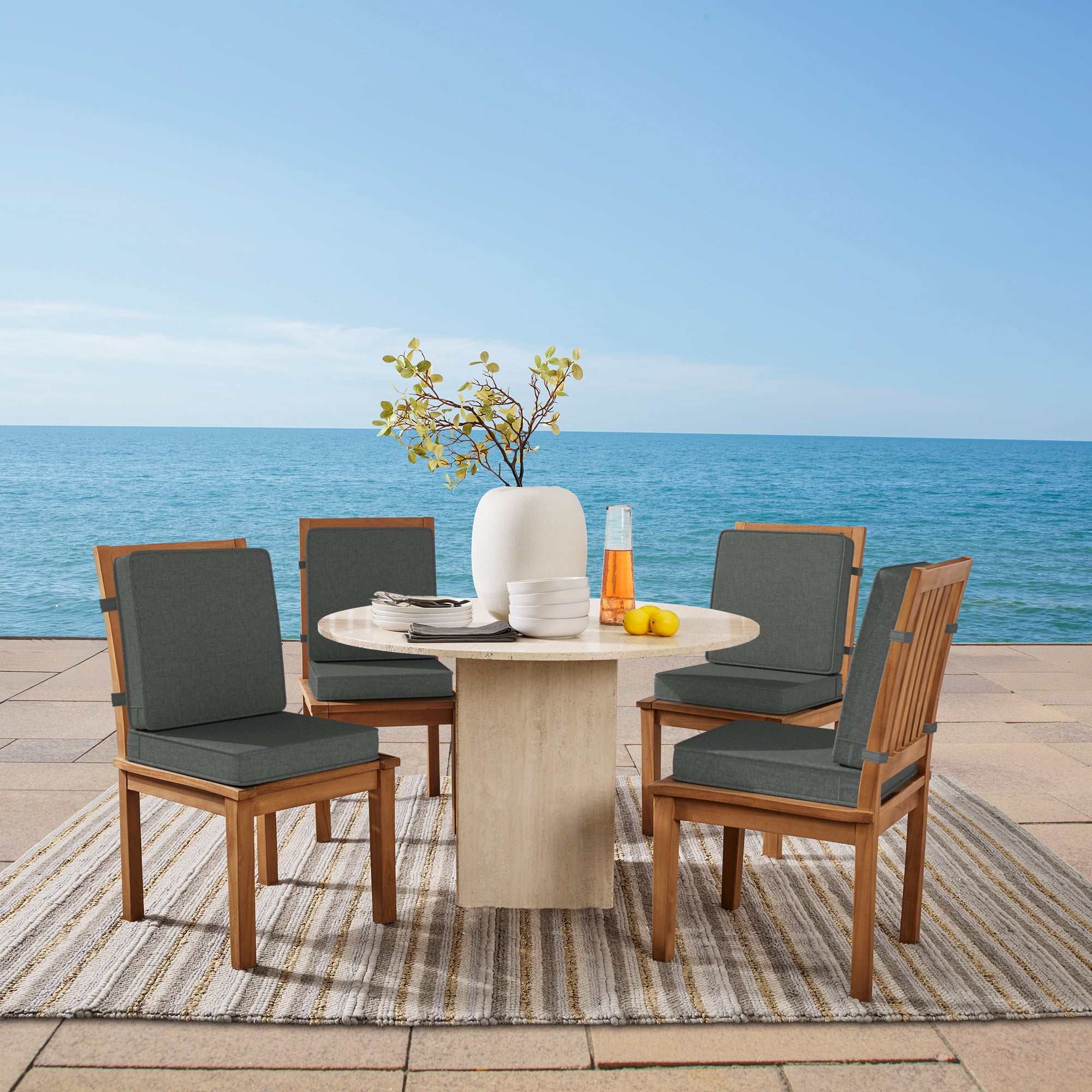 ARDEN Foam Outdoor Double Welted Dining Chair Cushion, 20 x 20, made with ProFoam, Rain-proof, Fade Resistant, Heathered Charcoal Woven Solid