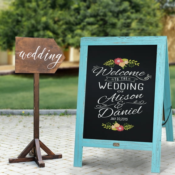 BizChair Vintage Black Wooden A-Frame Chalkboard / Sidewalk Chalkboard Sign / Large 40" x 20" Sturdy Sandwich Board / A Frame Restaurant Message Board