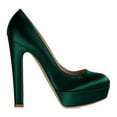 thumbnail image 2 of XYD Women Block Heels Satin Evening Pumps Round Toe Thick Platform Shoes for Events Weddings Size 7 Emerald Green, 2 of 4