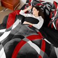 thumbnail image 5 of Manfei Abstract Curved Line Queen Bedding, Red Black White Gray Bedding Comforter Set Queen, Black Reversible 7 Pieces, 5 of 6