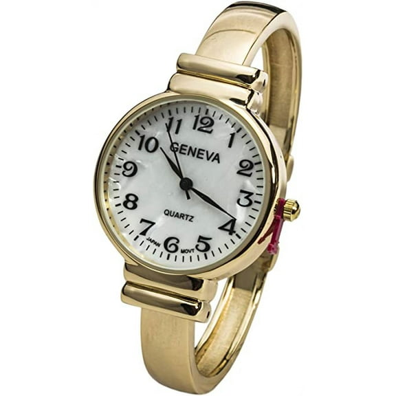 Blekon Collections Quartz Movement Mother of Pearl Dial Classic Design Womens Cuff Bangle Watch