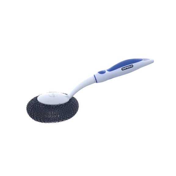 Superio Grill Brush with Long Handle Blue- Stainless Steel Scourer for Barbecue, Frying Pan, Pot