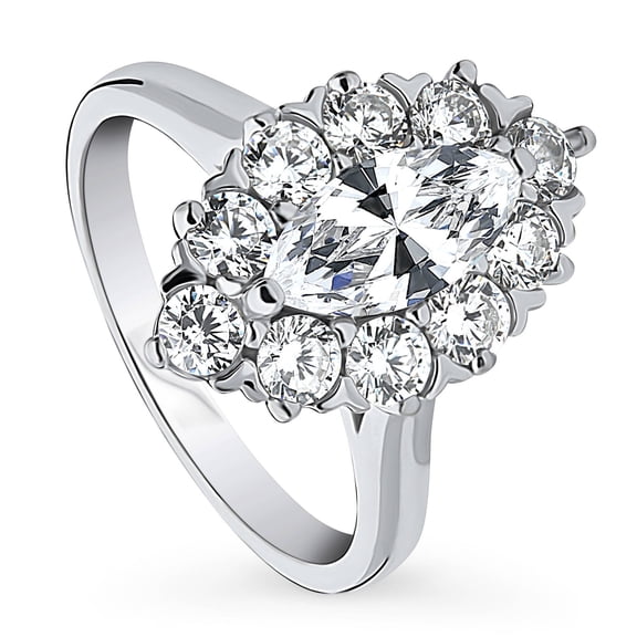 BERRICLE Sterling Silver Navette Wedding Engagement Rings Cubic Zirconia CZ Statement Halo Cocktail Ring for Women, Rhodium Plated Size 4