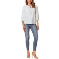 thumbnail image 2 of INSPIRAR CHIC Blusa Bohemia para Mujeres con Estampado Floral, Cuello con Cinta, Manga 3/4, Tops Casual S Blanco Azul, 2 of 6