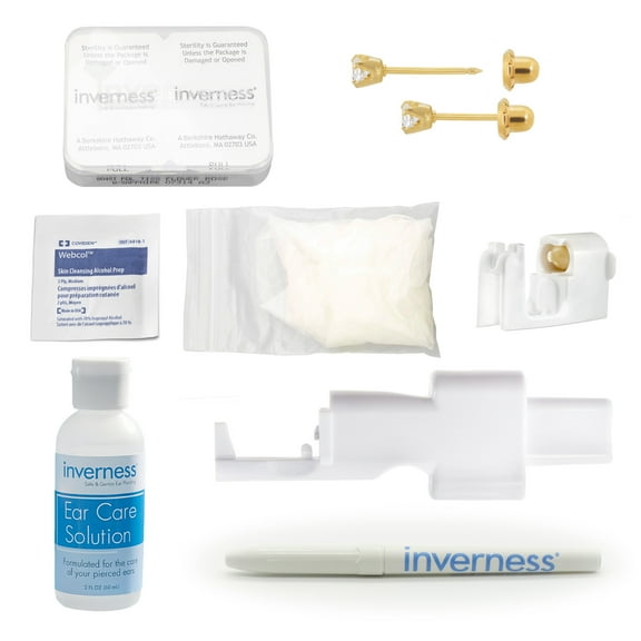 New Inverness Gold Plated Stainless Steel 3mm CZ  Earring Home Pierce Kit for All Genders Ages 18 and Up