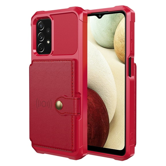 SaniMore Versatile Case for Samsung Galaxy A34 5G 6.6" 2023, Rugged PC Shell PU Leather Flip Card Pocket Stand Feature Magnetic Car Mount Shockproof Anti-drop Heavy Duty Protective Case, Red