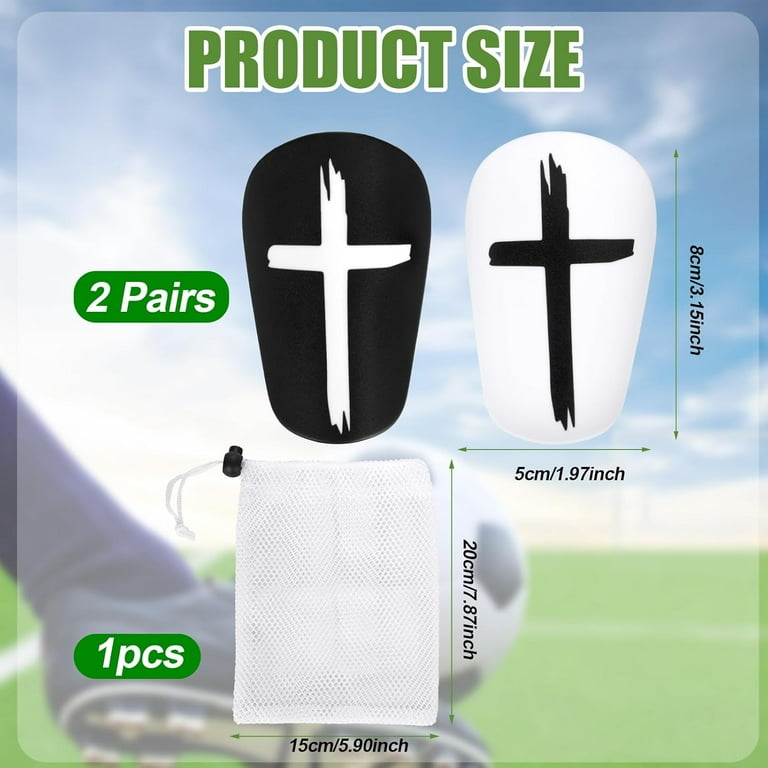 2 Pairs Soccer Shin Guards - 3.15x1.97 Inch Black & White Cross Design, Lightweight Protection