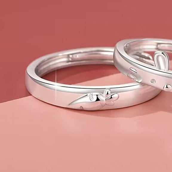 Rabbit and Carrot Rings Adjustable Copper Jewelry Gift for Animal Lovers Unique Ring for Men and Women
