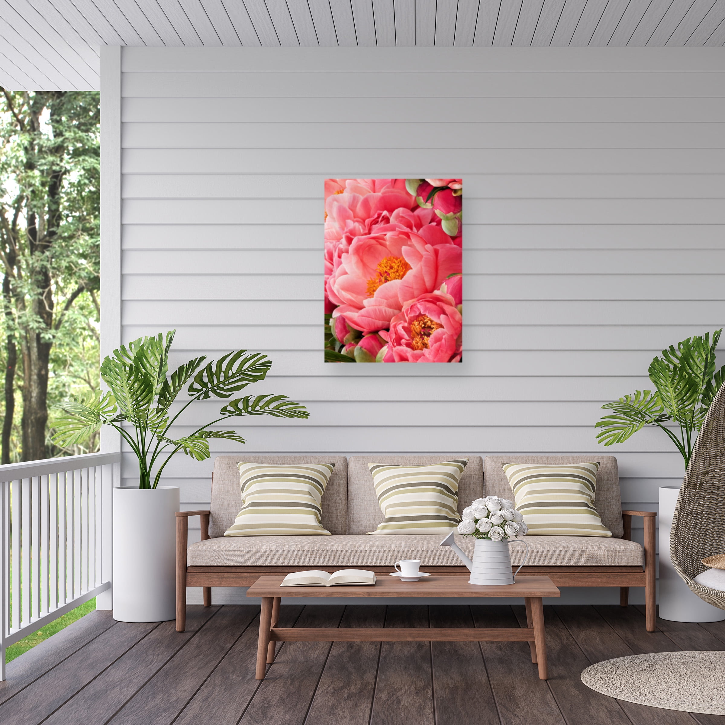 Rachel Perry 'Coral Peonies II' Outdoor Canvas 24x24