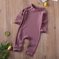 thumbnail image 3 of Douhoow 0-24M Baby Boys Girls Solid Romper Infant Long Sleeve Zipper Ribbed Jumpsuit Spring Clothes, 3 of 9