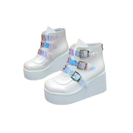 

Fangasis Ladies Womens Goth Punk Chunky Wedge High Heel Platform Shoes Ankle Boots Sizes