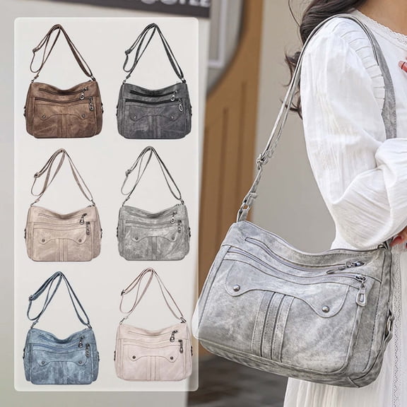 InsCrazy Crossbody Bags for Women Multi Functional Large Capacity Shoulder Bag Large Capacity Shoulder Bag Washed Leather Bag Mothersday Gifts for Travel Outdoor Sports