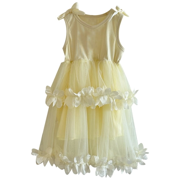 RUTAYY Children Girls Summer Dress Casual Sleeveless Flowy Soft Elegant Princess Dress Holiday Vacation Beach, Yellow, 5-6 Years