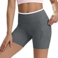 thumbnail image 5 of Women's High Waisted Biker Shorts Tummy Control Athletic Shorts with Phone Pockets Stretchy Workout Pants for Yoga Running Pilates Dark Gray M, 5 of 7