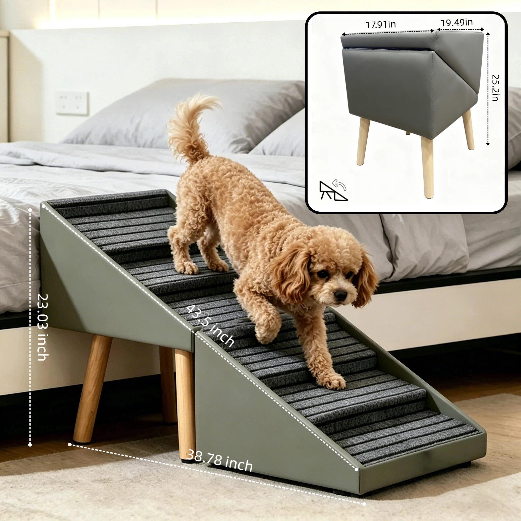 6-Step Extra Large Dog Stairs with 23.05" Height, Non-Slip Carpet Surface, 2-in-1 Foldable Footstool Design, Waterproof Scratch-Resistant Pet Steps for Large Dogs