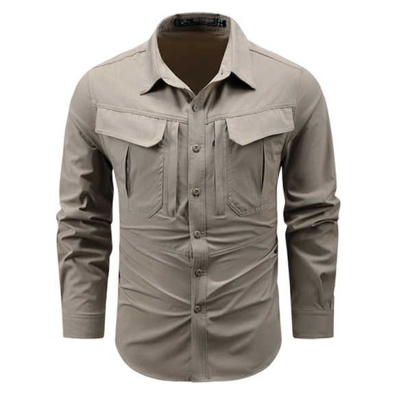 Men's Multi Pocket Work Cargo Long Sleeve Shirts Cooling Breathable UPF 50 Sun Protection Lapel Collar Button Up Lightweight Tactical Tops for Fishing Hiking Ranch Outdoor Work