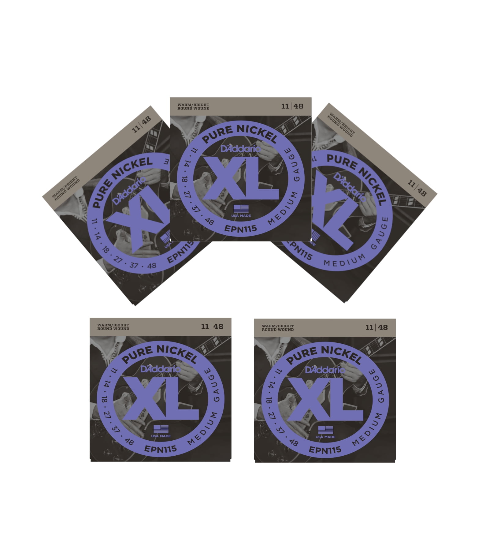 D'addario Guitar Strings  5 Pack   EPN115  Pure Nickel Electric  Medium