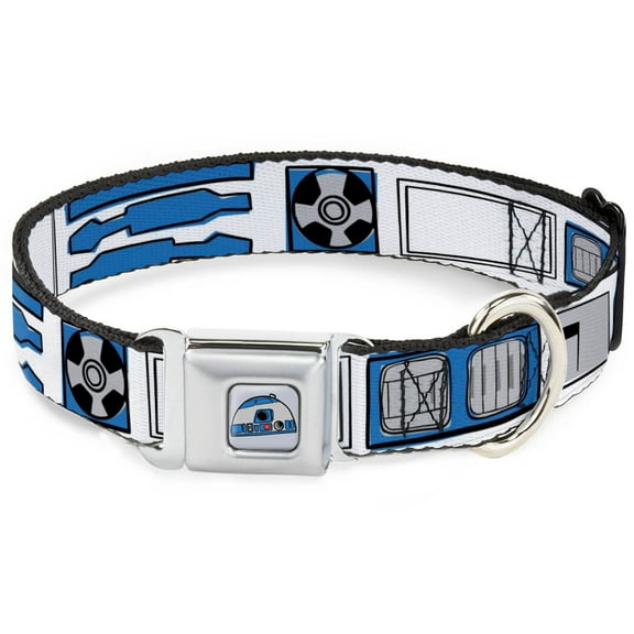 Star Wars Pet Collar, Dog Collar Metal Seatbelt Buckle, Star Wars R2D2 Bounding Parts White Black Blue Gray Red, 9.5 to 13 Inches 1.0 Inch Wide