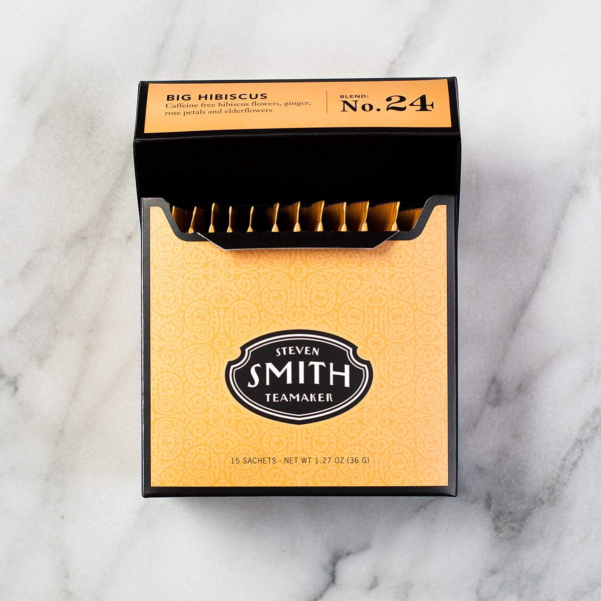 Smith Teamaker | Big Hibiscus No. 24 - Hibiscus, Ginger, Rose Petals & Elderflowers | Sugar-Free, Non-GMO, Plant Based Caffeine-Free Hibiscus Blend (15 Sachets, 1.27oz)