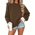 thumbnail image 2 of Tqcoqu Women's Solid Crew Neck Pullover Sweatshirt,Fake Two Piece Ruffle Flounce Cuff Long Sleeve Loose Casual Tops For Fall Winter,Brown Women's S-XXL, 2 of 6