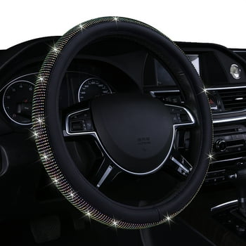Auto Drive Universal Fit Crystal Steering Wheel Cover, Black