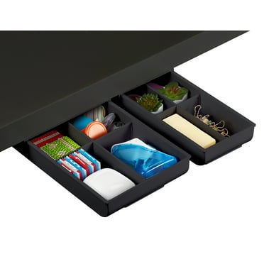 Bostitch Konnect Under Desk Drawer for Organization, Self-Adhesive Organizer, Under Desk Storage, Black, Pack of 2