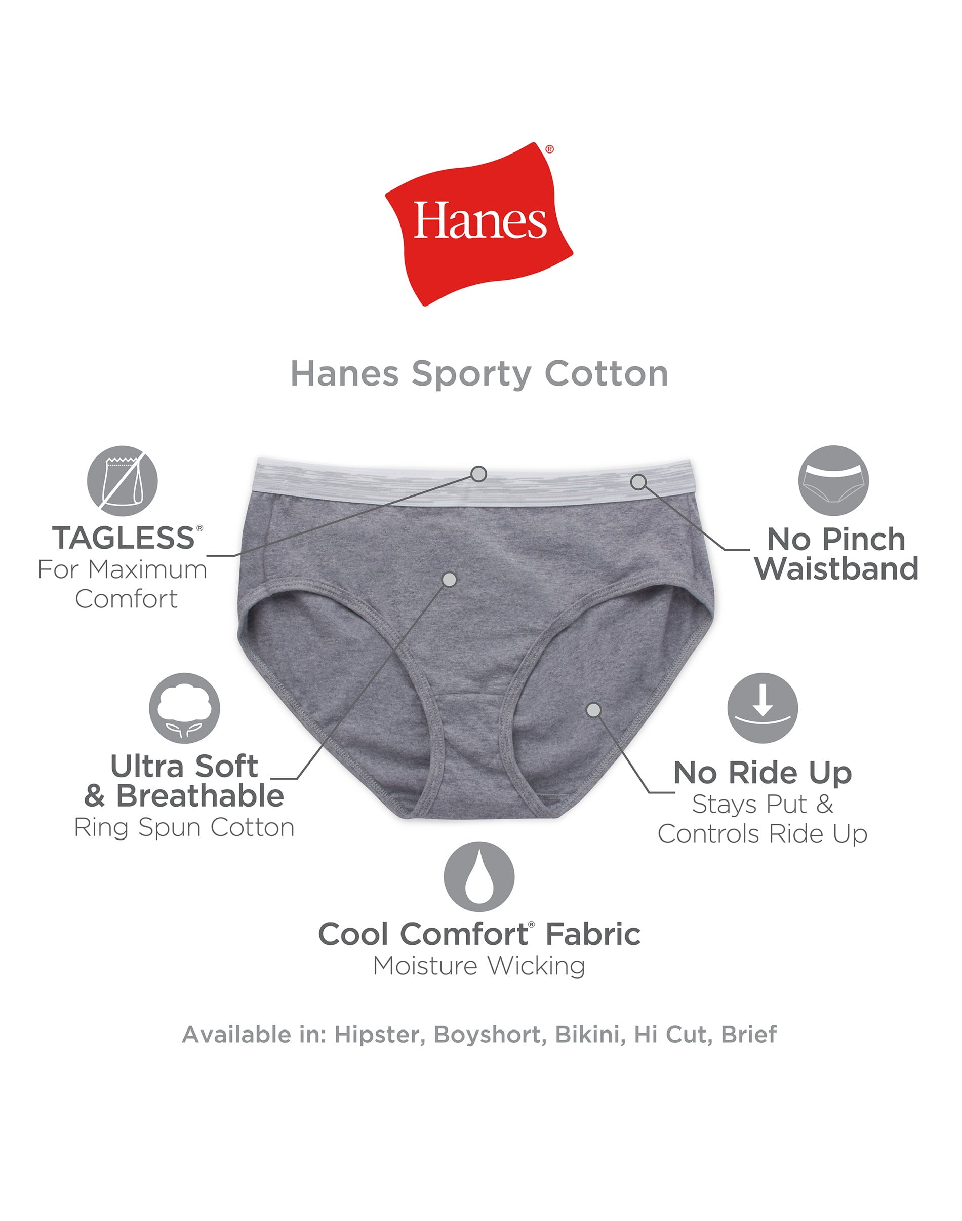 Hanes Women's Cotton Hipster Underwear, Moisture Wicking, 6-Pack