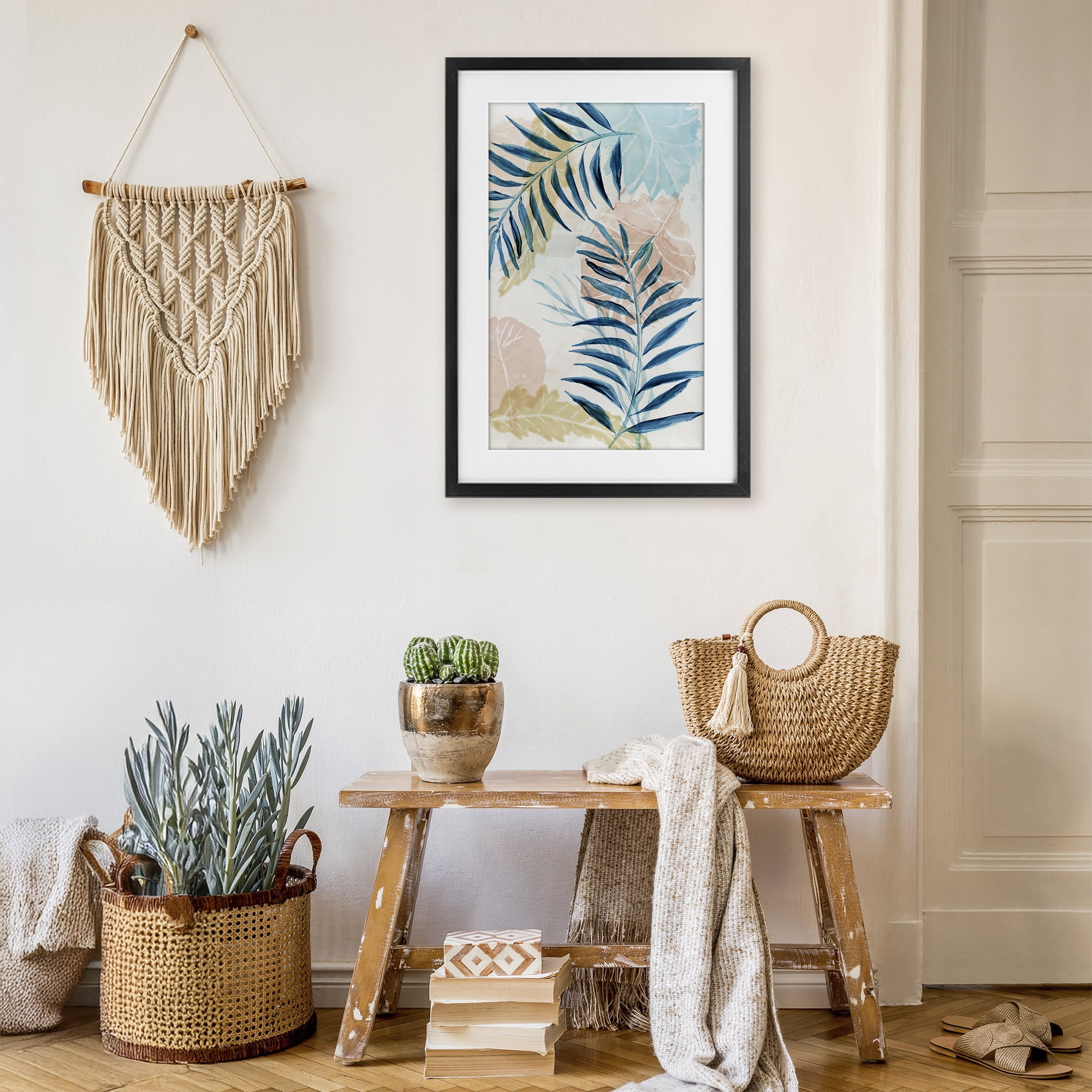 Stupell Industries Blue Palm Fronds in Pastel Haze Black Framed Print Under Glass, design by Nan