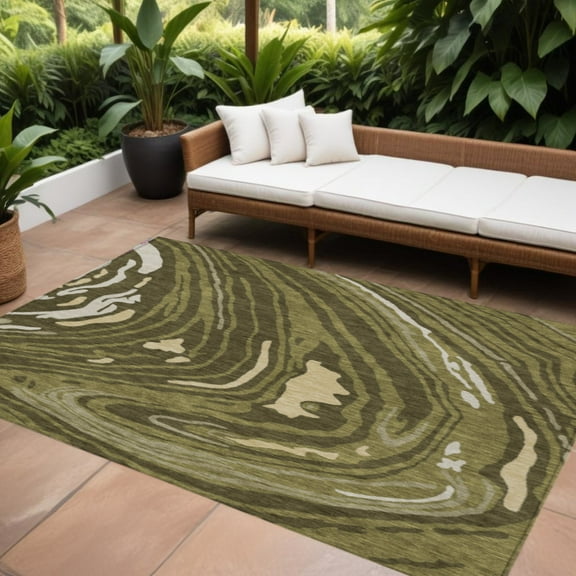 HomeRoots 601294 9 x 12 ft. Olive Green & Beige Abstract Washable Indoor & Outdoor Rectangle Area Rug